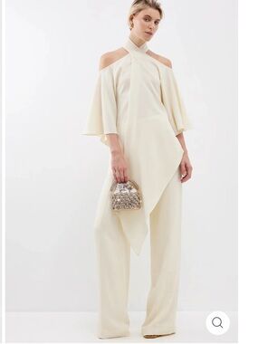 Elegant Cream Cold-Shoulder Co-Ord with Draped Overlay